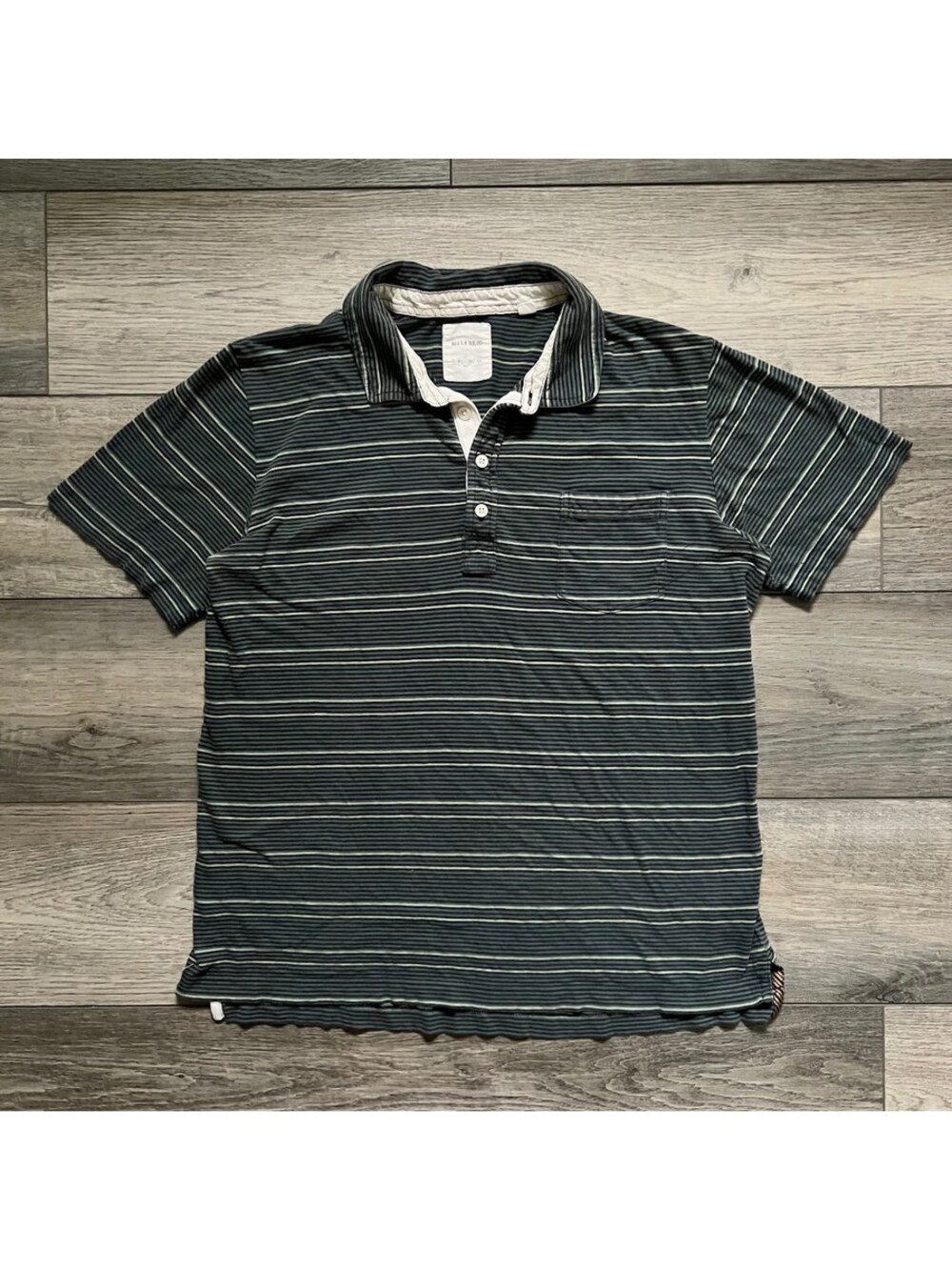 Billy Reid Men's L Fits M Striped Polo Pocket Shirt Short Sleeve Green